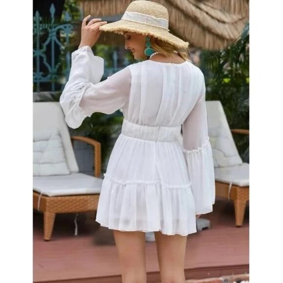 Missord Ruffle Hem Loose Casual Dress White Extra Small Mini Tiered - Picture 2 of 11